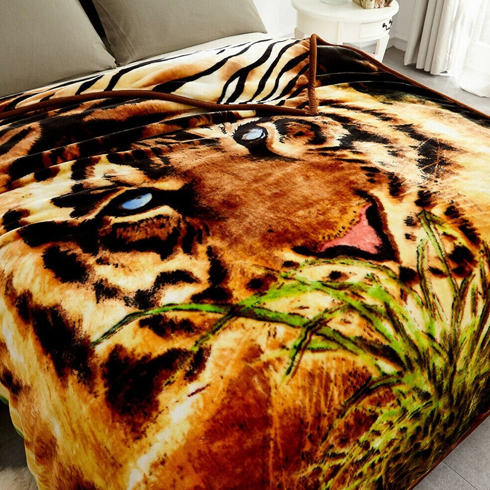 Animal Thick Heavy Winter Warm Soft Mink Blanket Queen Tiger 77 x 87 Brown