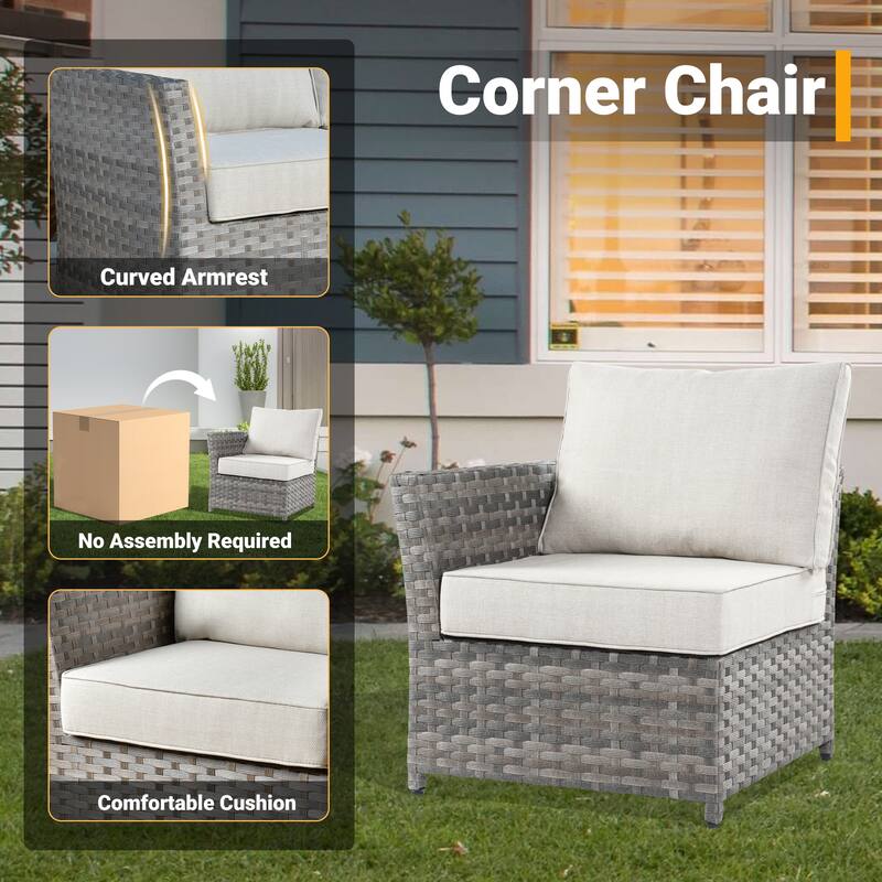 HOOOWOOO 13-piece Grey Wicker Rattan Patio Outdoor Sectional Set with Fire Pit