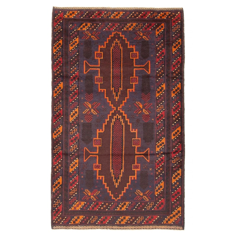 ECARPETGALLERY Hand-knotted Baluch Dark Navy Wool Rug - 3'10 x 6'1 - Dark Navy - 3'10 x 6'1