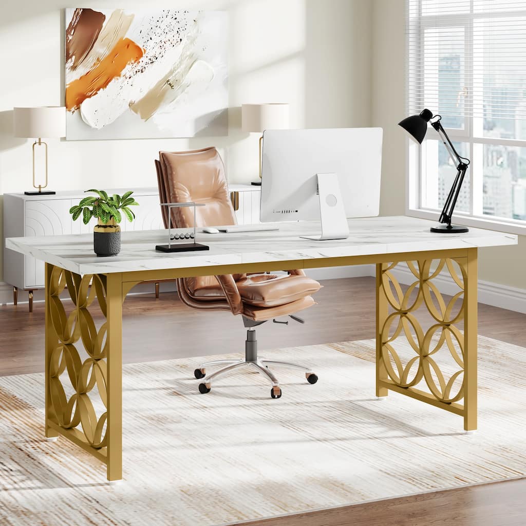 63-inch Executive Desk, Modern Office Desk with Strong Metal Frame for Home Office