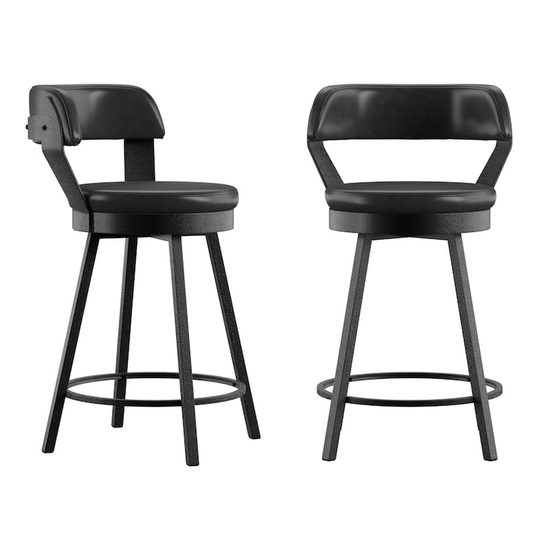 Grinzau Faux Leather Metal Swivel Stools (Set of 2) - Black - Counter Height