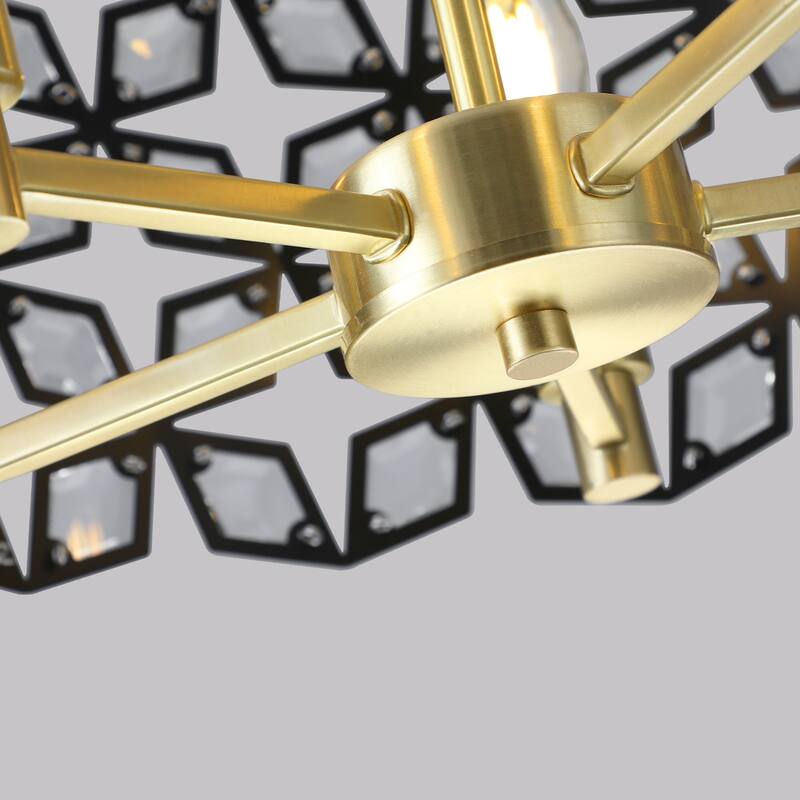 Anmytek 19" 5-Light Geometric Crystal Chandelier BlackGold Round Pendant Light - 19 Inch