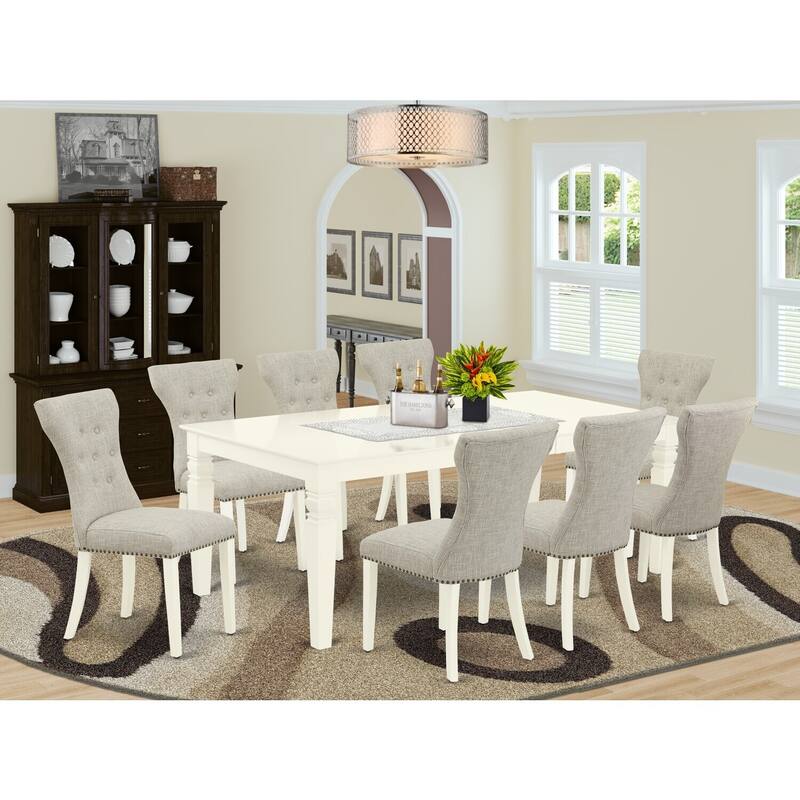 Tuscan Style Dining Set - 9 Piece Table & Chair Set - Linen White Finish - Hardwood Frame - Butterfly Leaf Table - 84