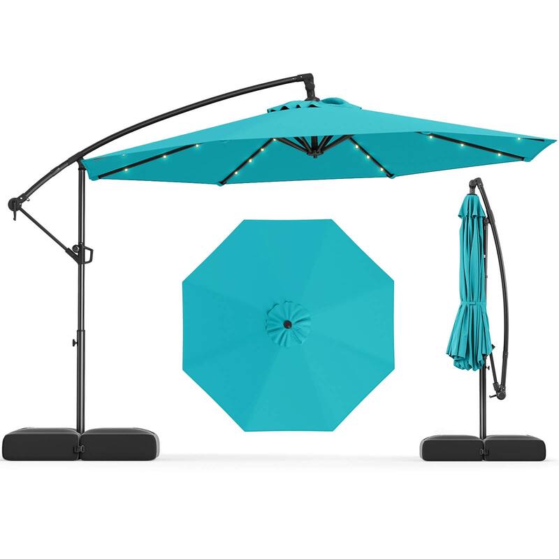 Costway 10 FT Solar Offset Hanging Umbrella Patio Cantilever Umbrella - Turquoise