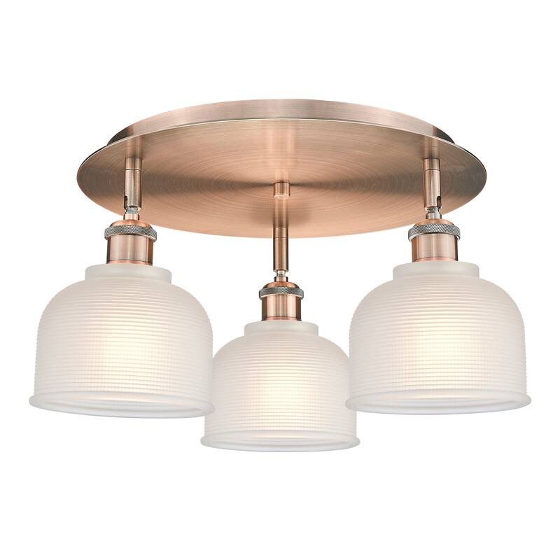 Innovations Lighting Dayton - 3 Light 17" Flush Mount - Antique Copper/White