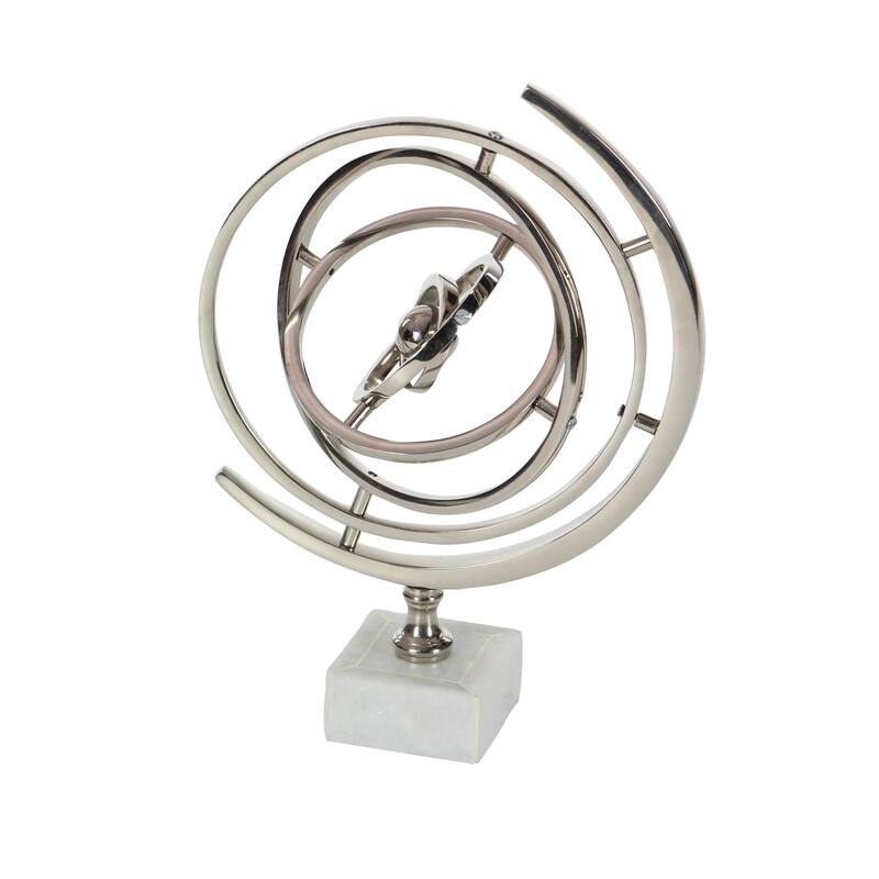 Silver Aluminum Metal Armillary Globe with Marble Base
