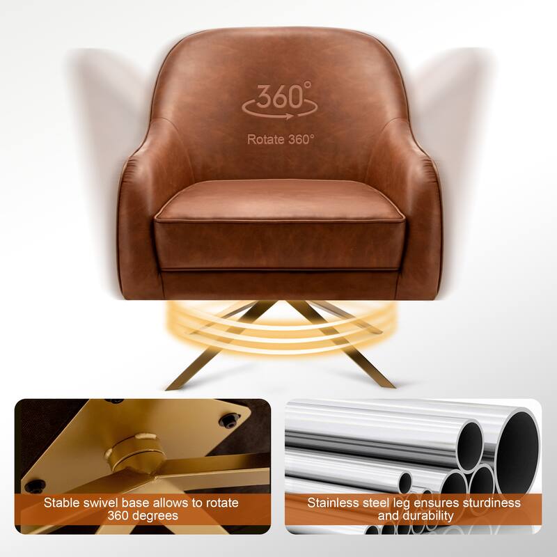 Faux Leather Sofa Chair Upholstered Swivel Accent Chair Mid-century Modern Armchair