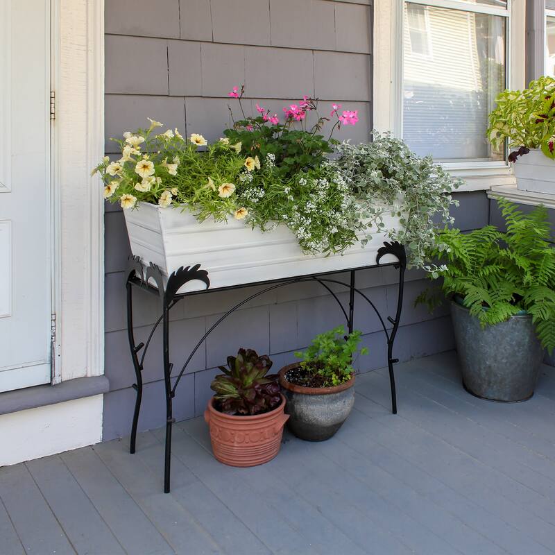 Achla Designs 30"H Rectangular Galvanized Steel Indoor Outdoor Large Flower Box w/Black Wrought Iron Flora Stand