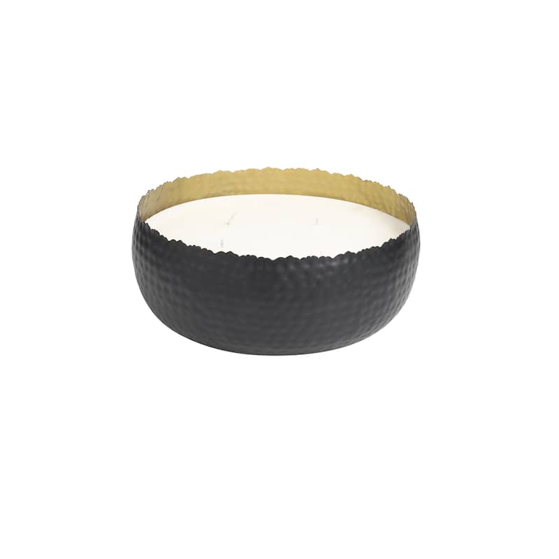 Metal Scented Wide Hammered 90 oz 4 Wick Decorative Candle with White Wax - Gold, Silver, Black - Roche River Decor - Black