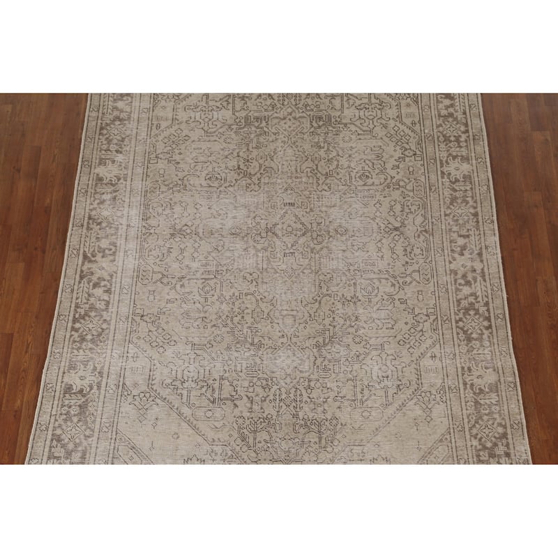 Distressed Tabriz Persian Antique Area Rug Hand-Knotted Wool Carpet - 6'6" x 9'6"