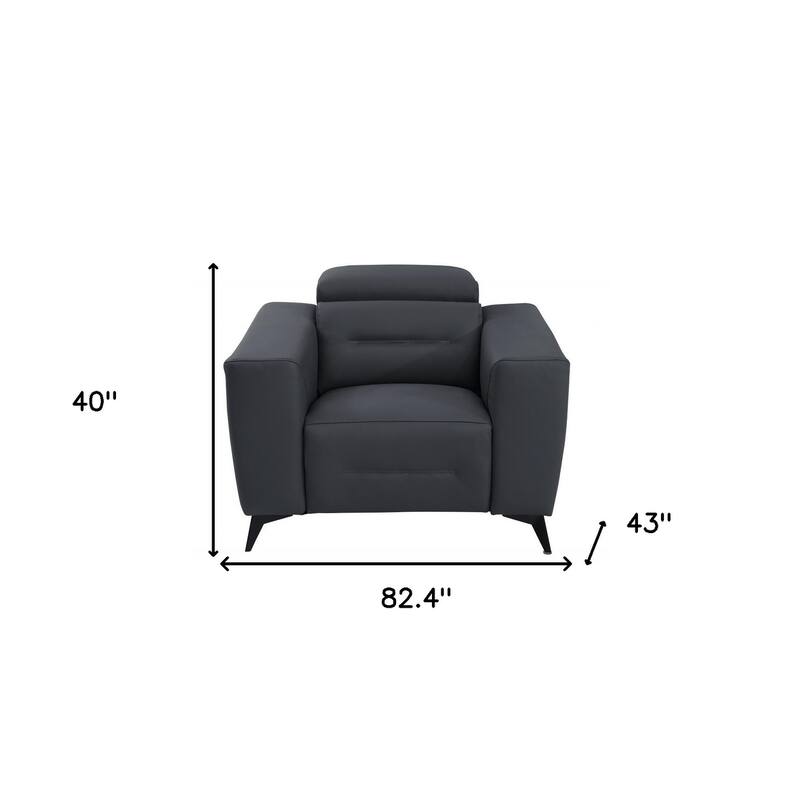 HomeRoots Three Piece Indoor Dark Gray Italian Leather Six Person Seating Set