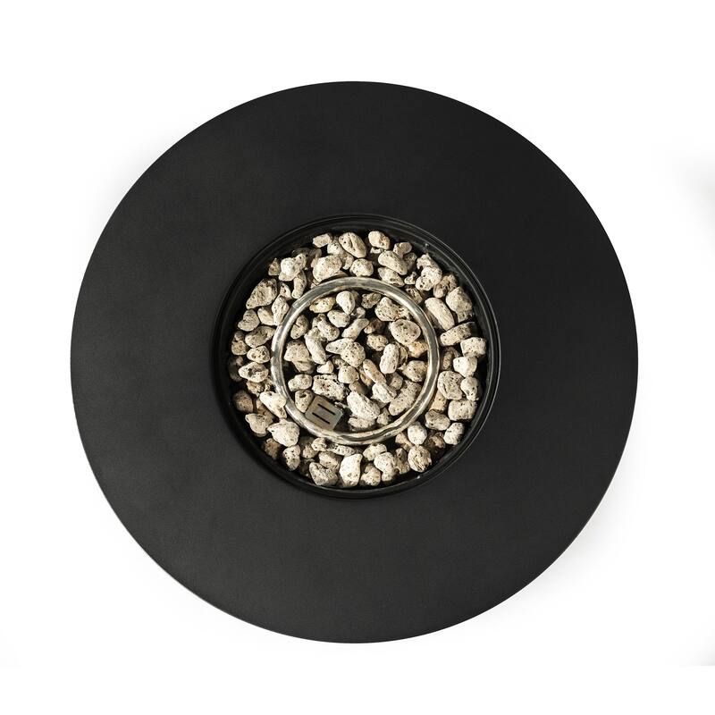 GDFStudio - Phoenix Round Steel Fire Pit Table with Steel Lid and Lava Rocks