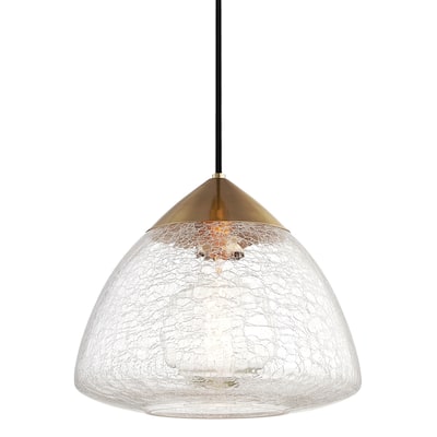 Mitzi by Hudson Valley Maya 1-light Aged Brass Large Pendant, Clear Crackle Glass