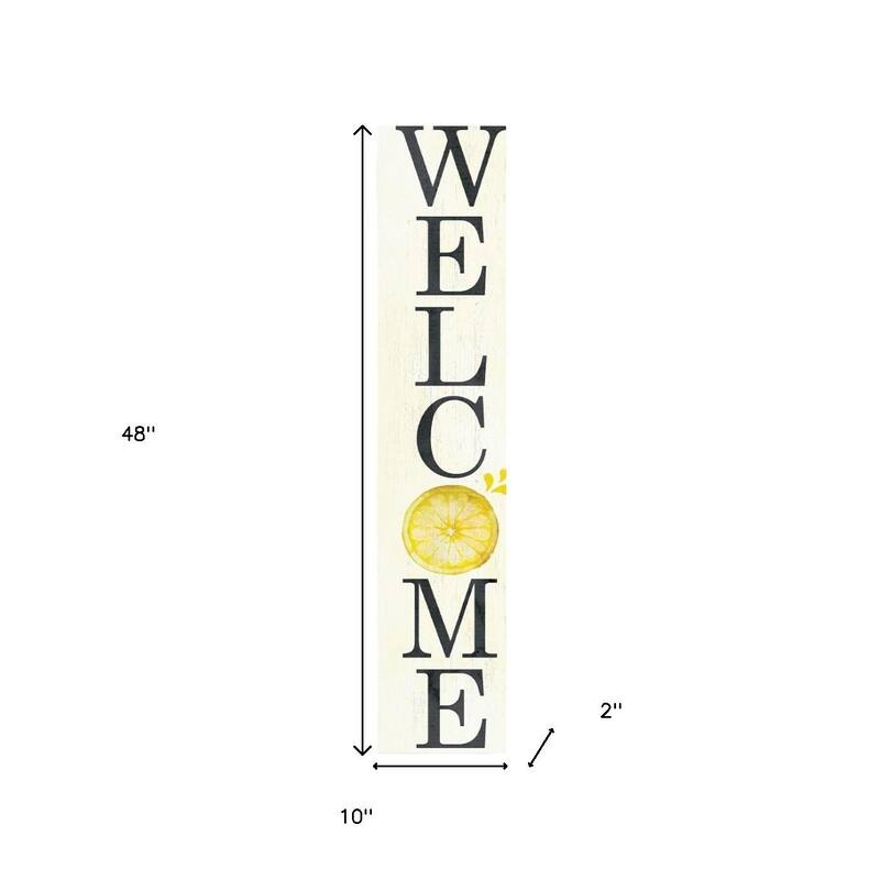 HomeRoots 48" White And Yellow Solid Wood Welcome Porch Sign