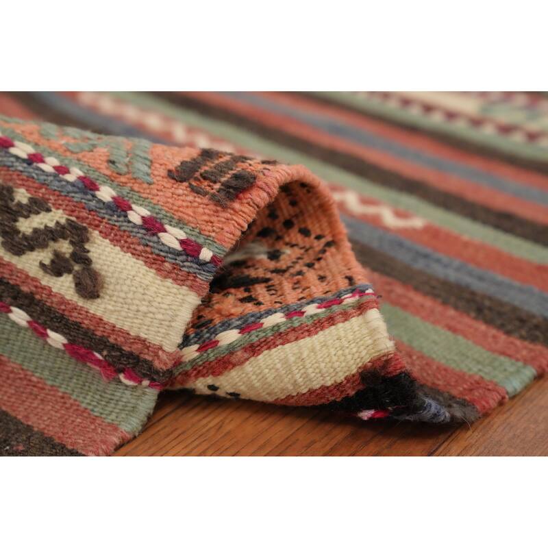 Hand Woven Oriental 100% Wool Carpet Southwestern Tribal Multi-Colored Kilim Area Rug - 8' 7'' X 5' 3''