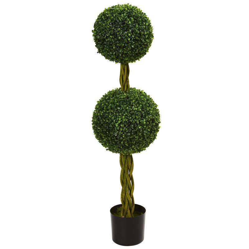 Modern Topiary Tree 4ft - Artificial Double Ball Tree Indoor Outdoor Decor - Green - 51-60 Inches