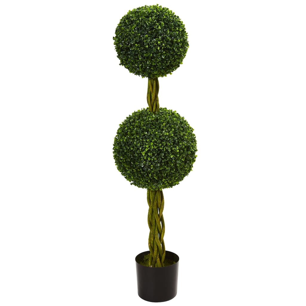 Modern Topiary Tree 4ft - Artificial Double Ball Tree Indoor Outdoor Decor - Green - 51-60 Inches