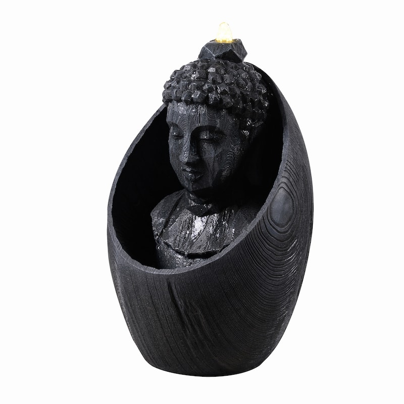 LED Lighted Buddha Head Outdoor Garden Water Fountain - 22"