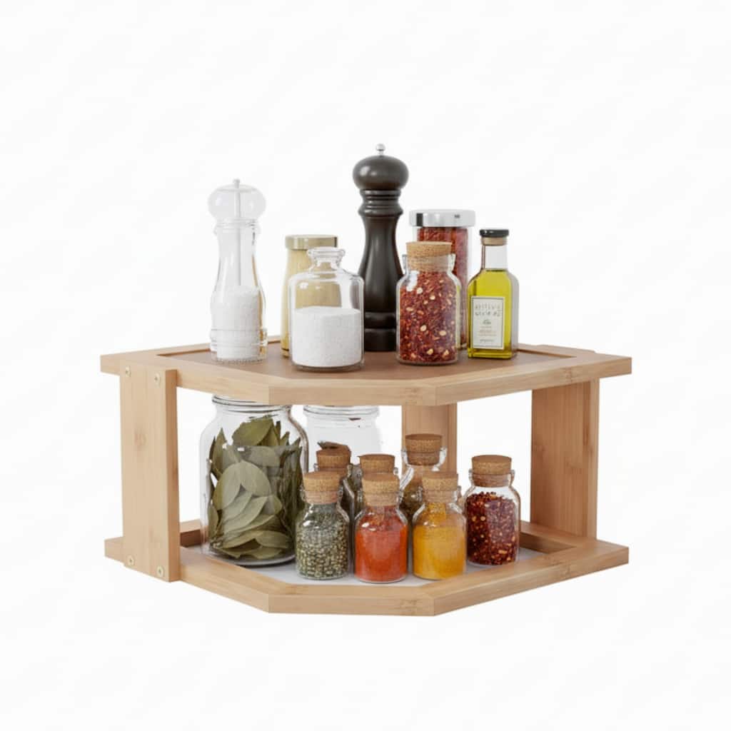 3-Tier Bamboo Corner Shelf - Natural Wood Space Saving Rack by Lavish Home