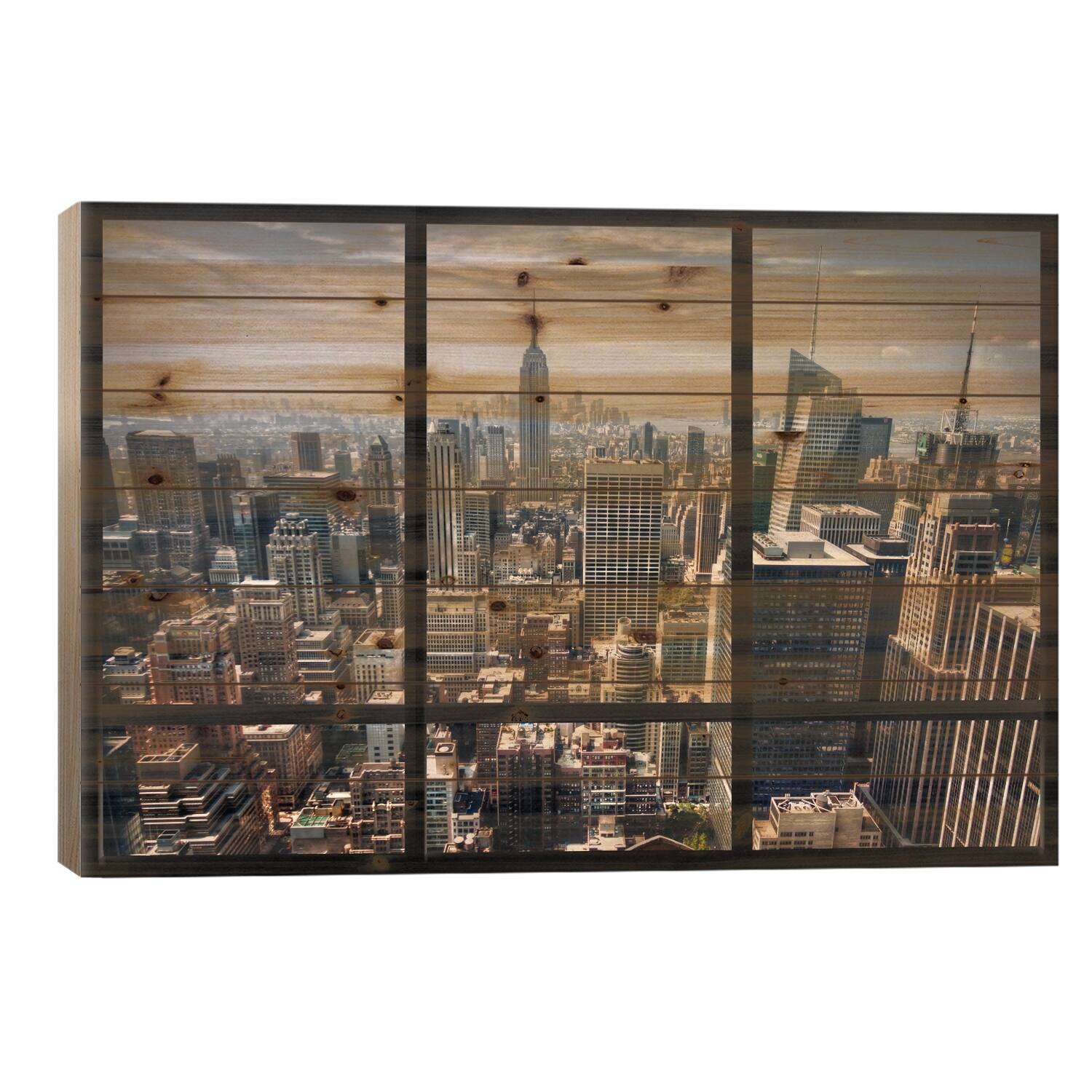 New York City Skyline Window View Print On Wood by Unknown Artist ...