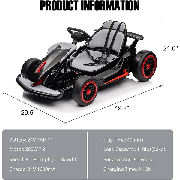 Go Kart for Kids, 24V Drift Kart with 2X200W Strong Motor Go Kart for Kids, 24V Drift Kart with 2X200W Strong Motor
