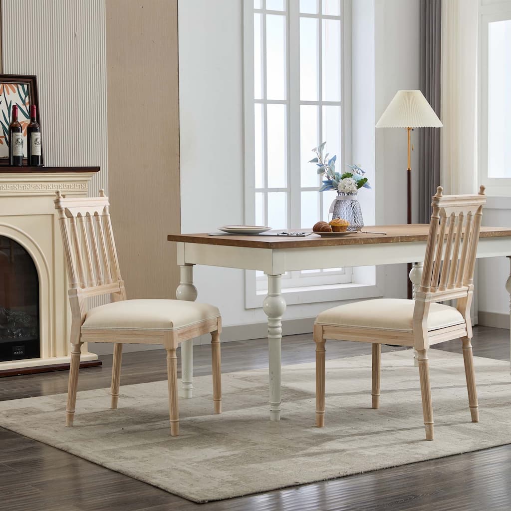 Linen Fabric Upholstered Wooden Dining Chairs,Set of 2