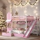 preview thumbnail 37 of 46, Full-Over-Full Castle Style Bunk Bed with 2 Drawers 3 Shelves and Slide Pink