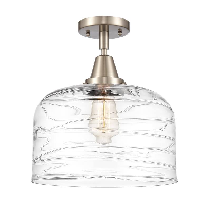 Innovations Lighting Caden Bell - 1 Light 12" Flush Mount - Clear Deco Swirl/Brushed Satin Nickel