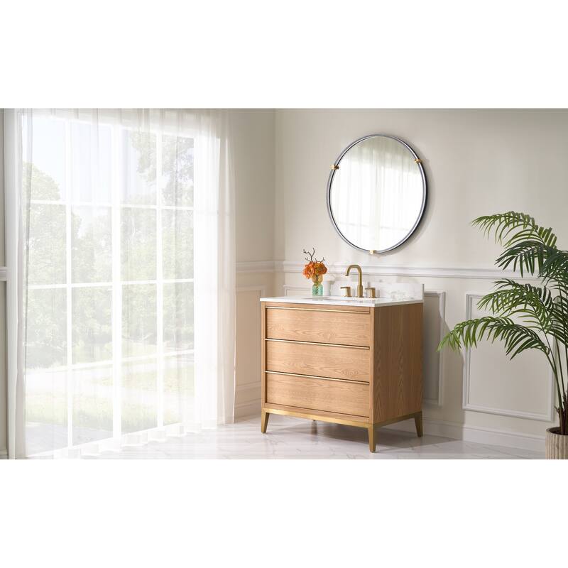 36"/48"/60" W Width Solid Wood Bathroom Vanity with Stain-resistant Carrera White Quartz Top and Sink