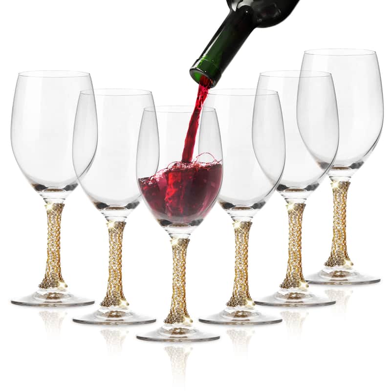 Berkware Crystal Wine Glass with Gold or Silver Stem - 3" x 8" - Set of 6 - Gold