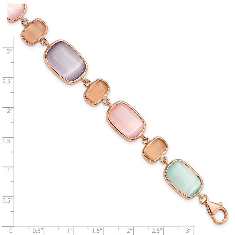 Curata 925 Sterling Silver Rose tone and Created Cats Eye With 1inch Ext. Bracelet 7 Inch