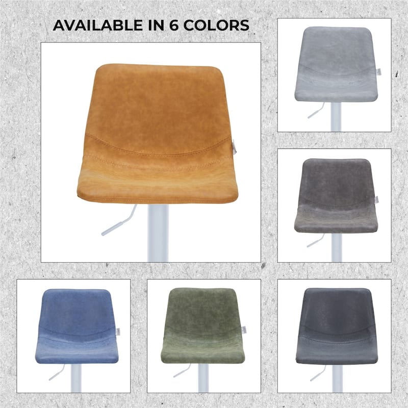 Adjustable Height Bar Stool in Leather Upholstery With White Iron Base Tilbury Collection