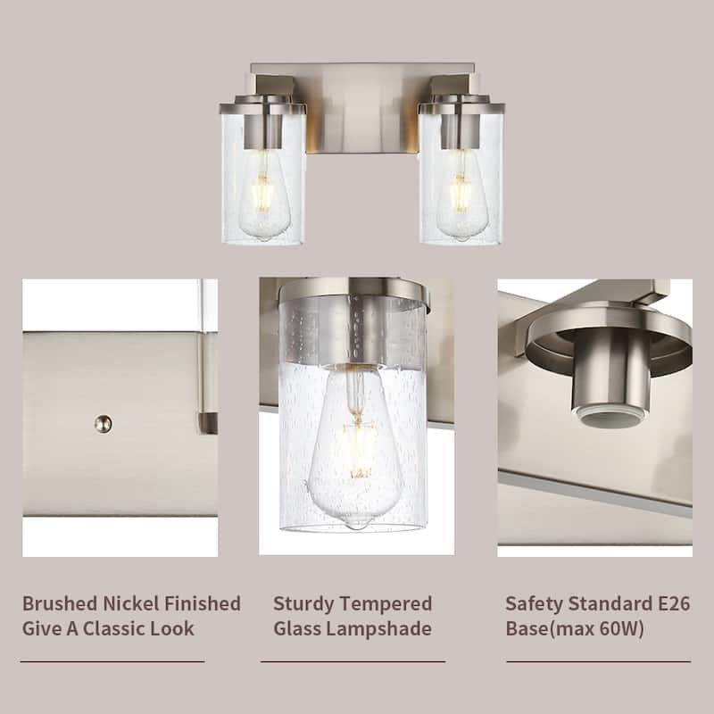 Vinluz Brushed Nickel Vanity Lights with Seeded Glass Shade