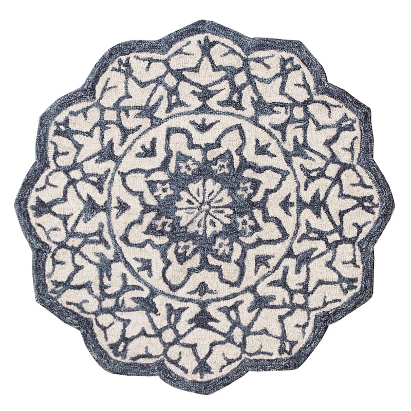 Lilly Medallion Floral Blue/Ivory Handmade Indoor Area Rug by Sevita - 3' Round