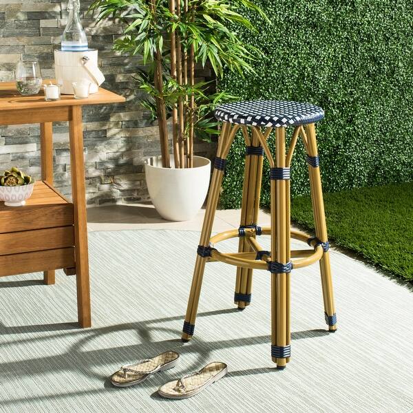 slide 2 of 15, SAFAVIEH Outdoor Kelsey 30-inch Bar Stool (Fully Assembled) - 14.60" W x 14.60" D x 29.50" H
