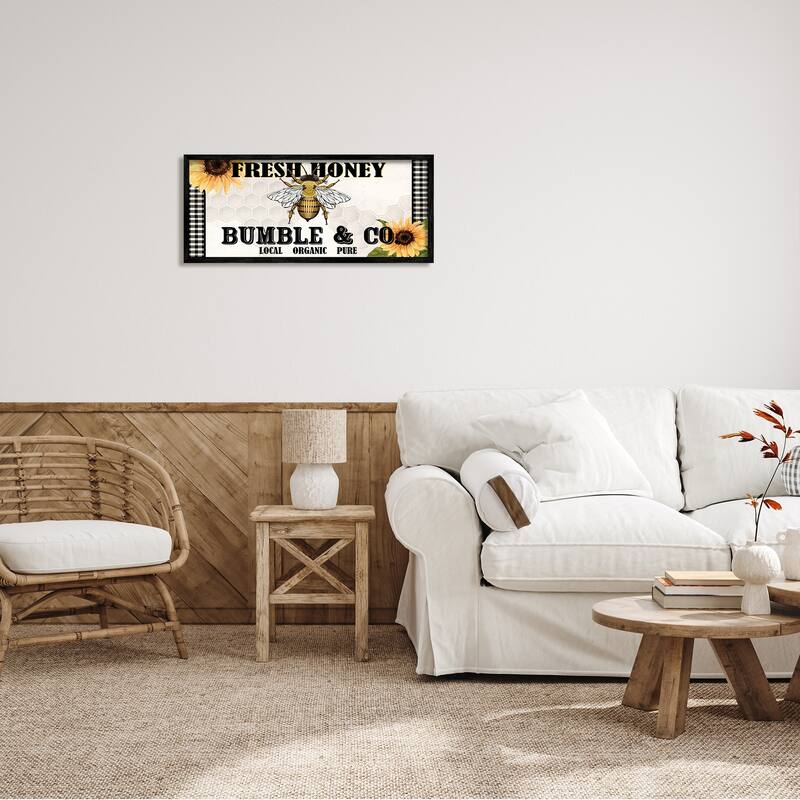 Stupell Fresh Honey Bumble & Co. Advertisement Sunflowers Bee Framed Wall Art - Yellow