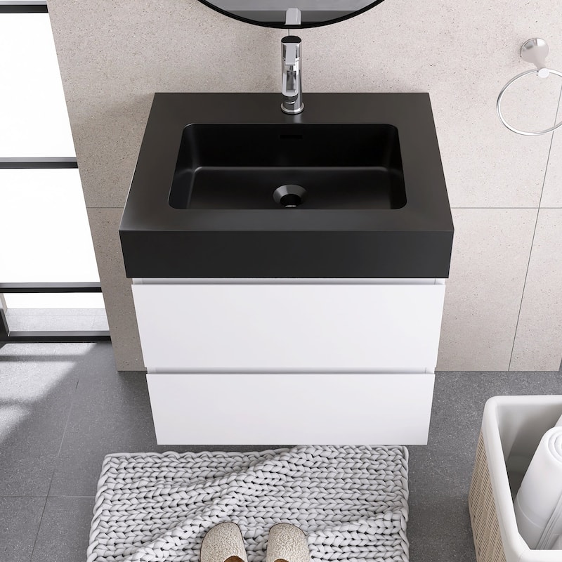 24"/30"/36" Wall-Mounted Bathroom Vanity Set with Black Integrated Quartz Sand Sink