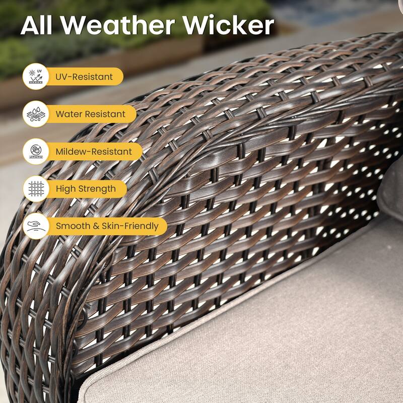 Gymojoy 6-Piece Outdoor Wicker Patio Furniture Set, 5" Thick Cushioned Rattan Set with Swivel Chairs & Ottomans