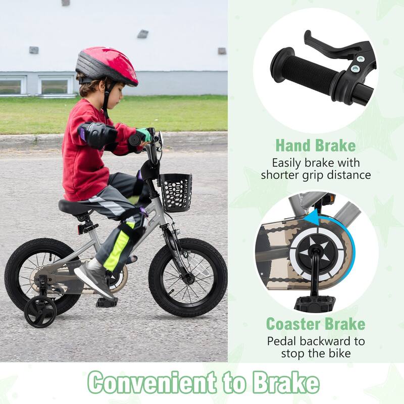 Kids Bike with Basket Adjustable Seat and Training Wheels