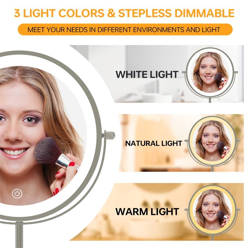 1X/10X 360 Rotation Makeup Mirror w/ Lights, 3 Color Lighting Dimmable