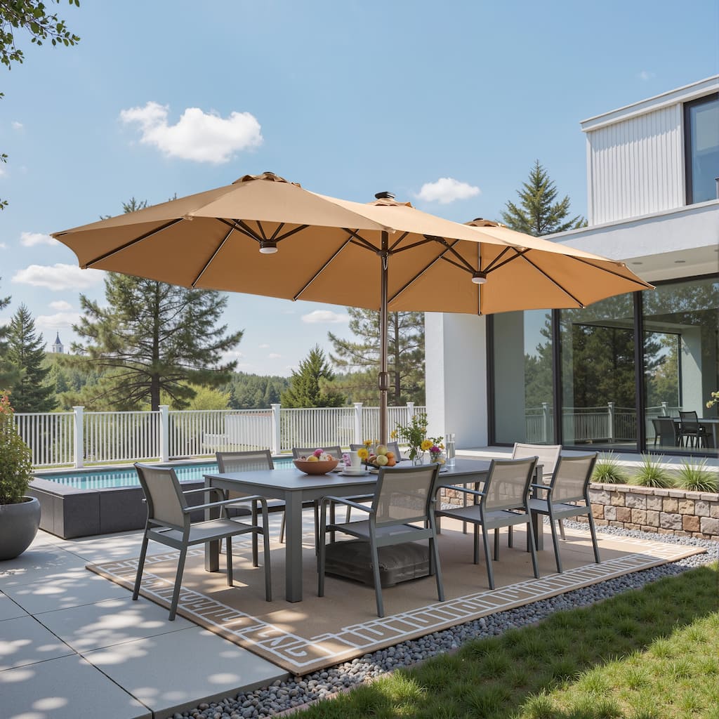 ​OVIOS 15ft Double Side Patio Outdoor Umbrella with Crank & LED Light