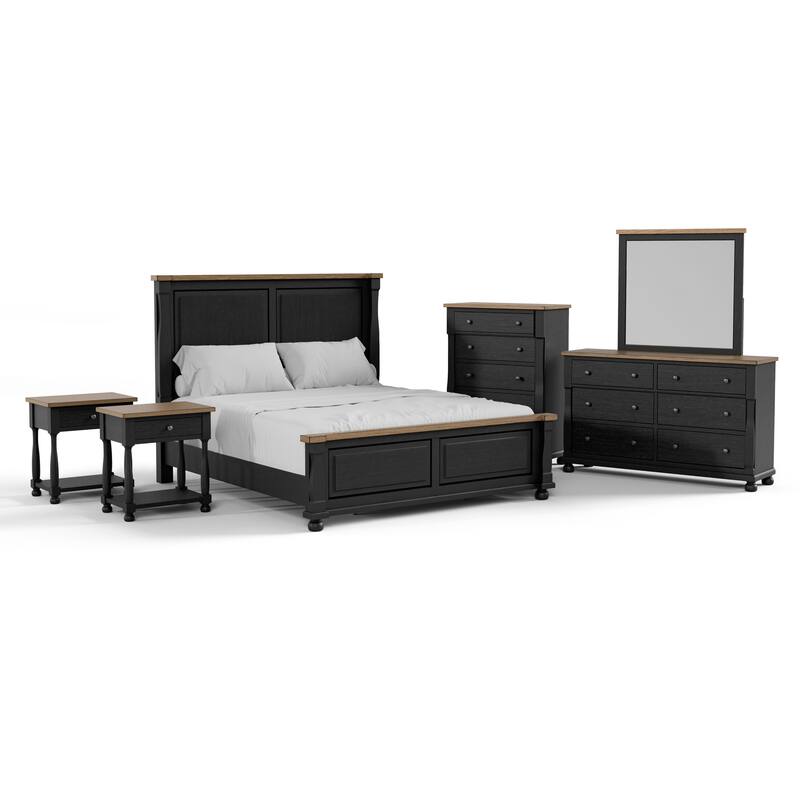 Furniture of America Lucan I 6-Piece Farmhouse Black Solid Wood Panel Bedroom Set