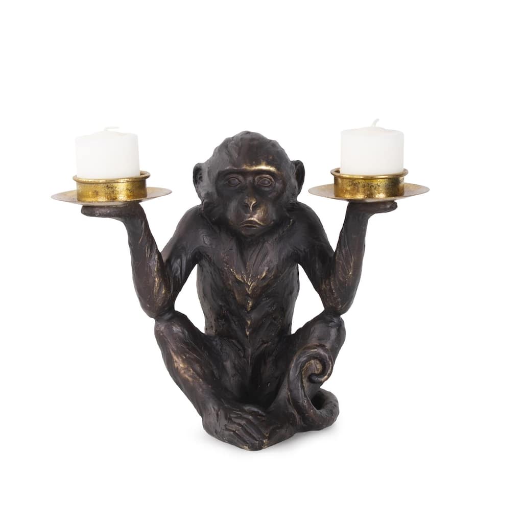 Barkari Monkey Double Tealight Candle Holder - 7.1/4H x 9W x 5.5D