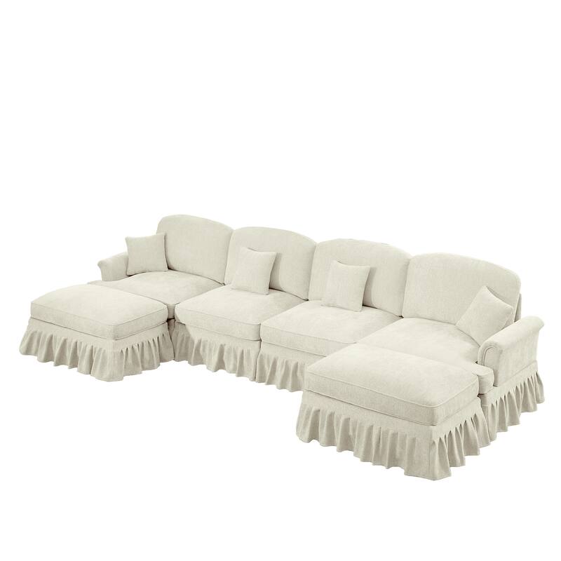 GDFStudio - Classic U-Shaped Chenille 4-Seater 137.8" Sectional Sofa with Ottomans
