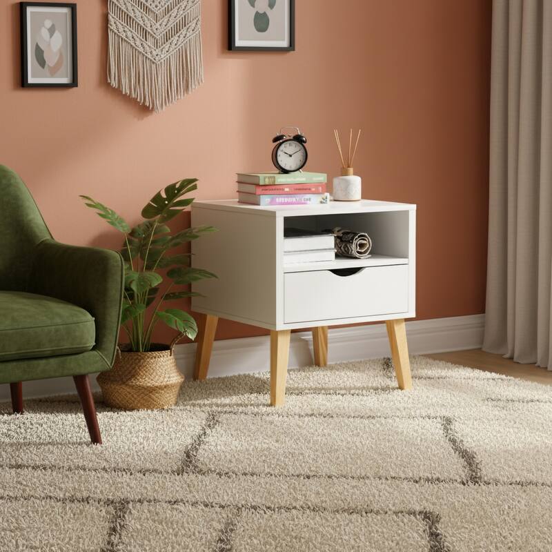Mid-Century Modern Jeff White Living Room End Table - White