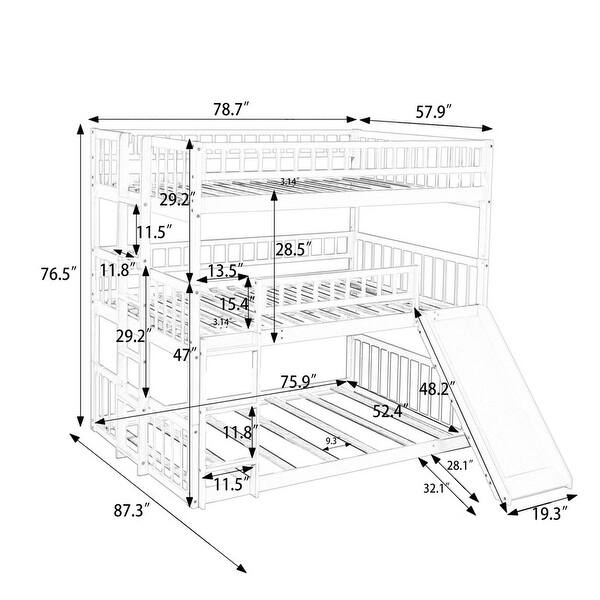 dimension image slide 0 of 3, Solid Wood Triple Bunk Bed - Full-Over-Full-Over-Full