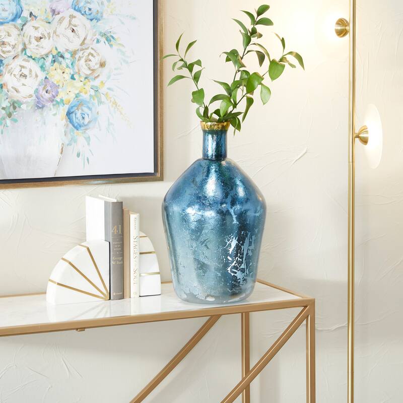 White or Blue Glass Vase with Gold Rim - Blue