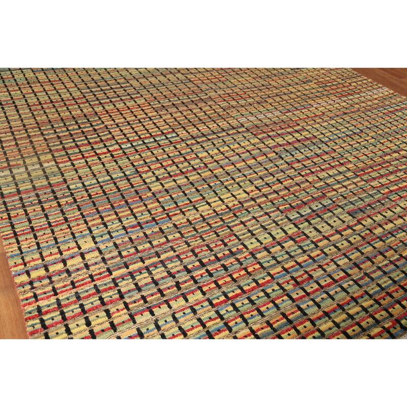 Striped Multicolor Moroccan Oriental Area Rug Hand-Knotted Wool Carpet - 9'1"x 12'6"