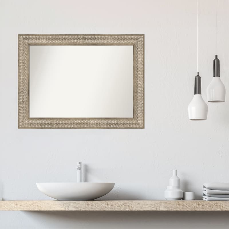 Trellis Silver Framed Non-Beveled Custom Wall Mirror, Bathroom Vanity Mirror