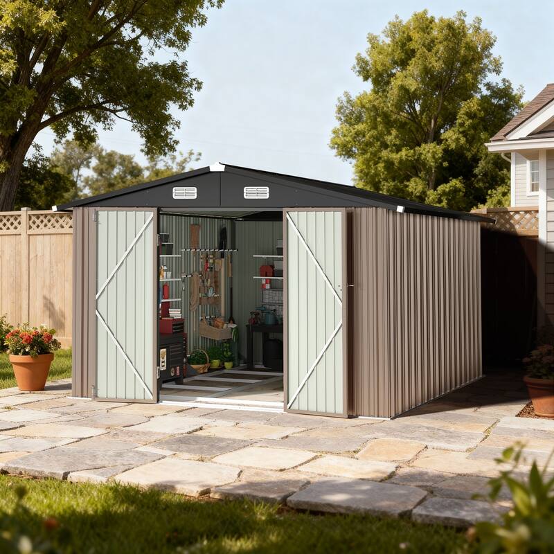 AOXUN Outdoor Storage Shed with Lockable Doors and Air Vents for Garden